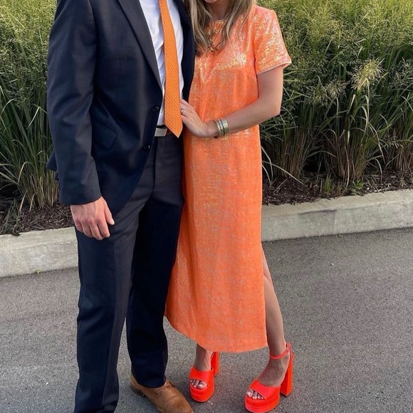 J. Crew Dresses & Skirts - J.Crew Collection Sequin Orange Midi Dress